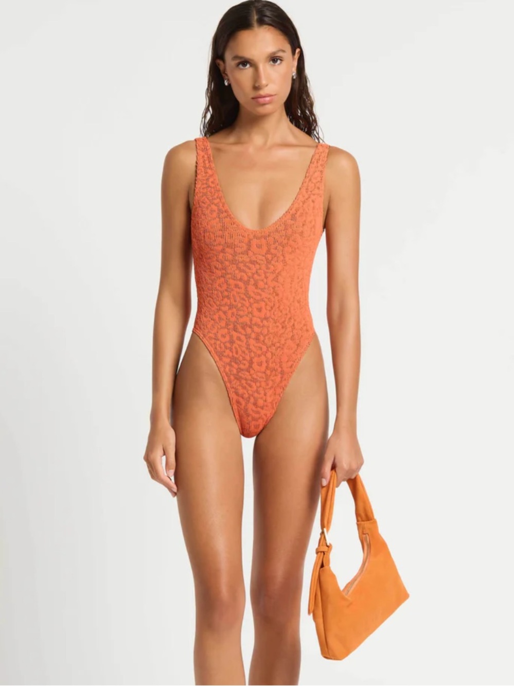 Bond Eye Mara  crinkle cut O/S new amber leopard tank one piece bathing suit new - Picture 2 of 6